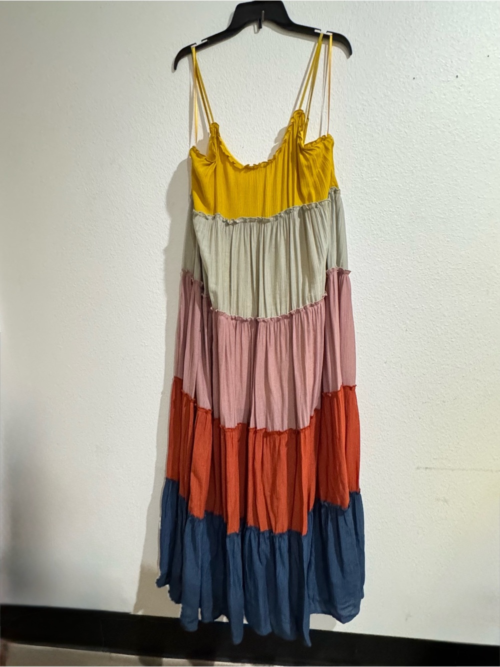 Colorblock Tiered Maxi Sundress with Adjustable Straps